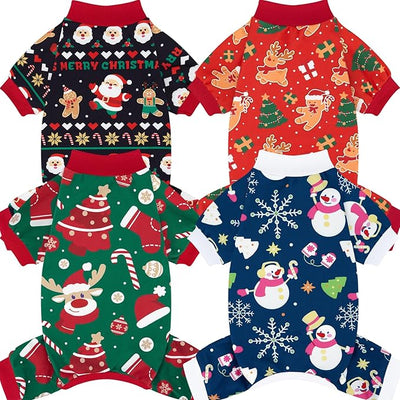 XPUDAC 4 Pack Christmas Dog Pajamas Comfy Dog Clothes for Small Medium Dogs Girl Boy Holiday Pet Outfit Winter Puppy Jumpsuits Pet Pjs Apparel, XL