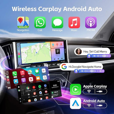 Single Din Radio Car Stereo with Wireless Apple Carplay & Android Auto, 6.9" UHD Touchscreen Car Stereo with Bluetooth, 1080P Backup Camera Mirror Link Navigation USB Type-C Fast Charging FM/AM EQ SWC