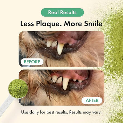 Dog Dental Powder, Pet Tartar and Plaque Remover for Teeth, Dog Breath Freshener, Tooth Cleaning Powder with Probiotics and Brown Algae for Dogs of All Breeds and Sizes, Duck Flavor