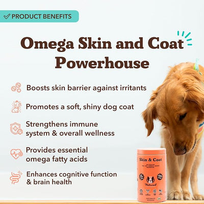 Natural Dog Company Skin & Coat Supplement Chew for Dogs – Omega 3 Salmon Oil, Biotin & Vitamin E Support Shiny Coat, Healthy Skin & Normal Shedding, Promotes Comfort from Occasional Itch, 180 Count