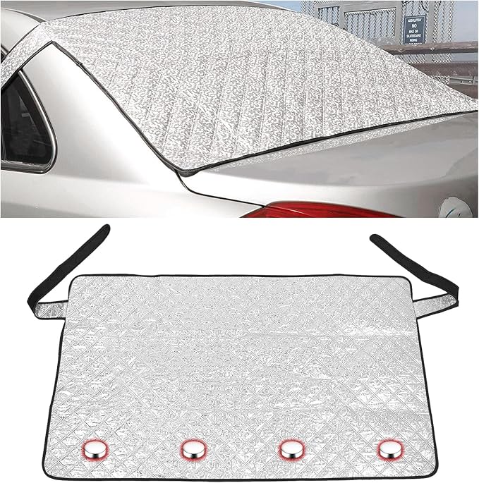 Dickno Car Rear Windshield Cover, Magnetic Auto Rear Windscreen Snow Ice Cover, 4 Layers All-Weather Ice Frost Snow Protector, Automotive Winter Accessories for Most Vehicles