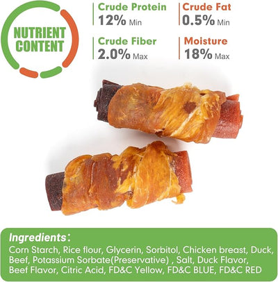 MON2SUN Rawhide-Free Triple Flavor Chicken, Duck & Beef Rolls Dog Treats - Made with Real Meat, 3 Inch Easily Digestible Healthy Snacks for Small Dogs, 13.23 oz