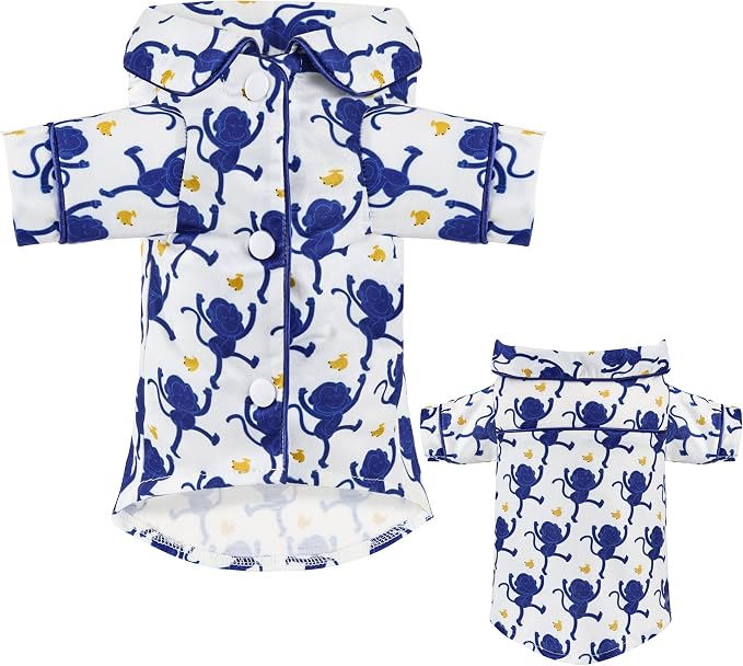 Dog Shirts for Small Dogs Puppy Pajamas Cute Pet Clothes Soft Button Down T Shirt Summer Outfit (Blue Monkey, M)