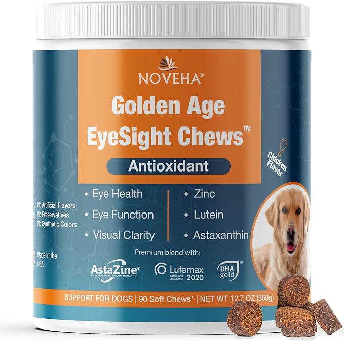 Eye Supplement for Dogs (90 Chews)- Vision Support with Lutein + Vitamin C & Astaxanthin Antioxidants - Dog Vitamins for Eyes + Fish Oil for Omega 3 EPA - Made in USA