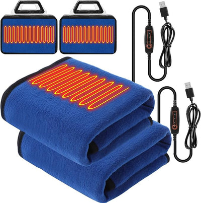 Tuanse 2 Pcs USB Heated Blanket 25"x 35" Heated Car Blanket 5V Portable USB Electric Throw 3 Heat Setting Electric Throw with Timer Temperature Controller for Car Winter Home Office(Navy,Shearling)