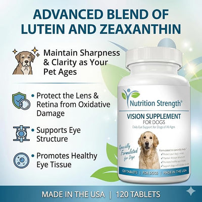 Eye Care for Dogs Daily Vision Supplement with Lutein, Zeaxanthin, Astaxanthin, CoQ10, Bilberry Antioxidants, Vitamin C, Vitamin E Support for Dog Eye Problems, 120 Chewable Tablets
