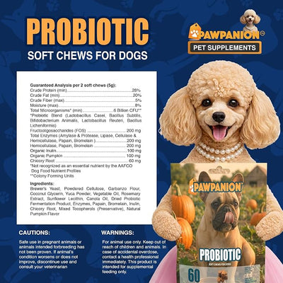 Probiotic Soft Chews for Dogs Gut & Digestive Support 60 Count