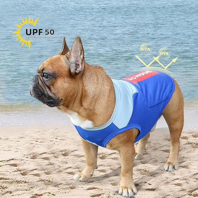 iChoue French Bulldog Summer Cooling Shirt for Dogs UV Sun Protection Vest Sleeveless Stretchy Tank Top English Pug Grey Blue - XLarge