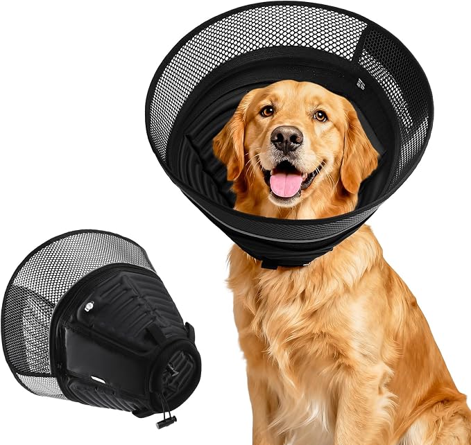 Inflatable Dog Cone Collar,Soft Adjustable Elizabethan Pet Recovery Collar | 2-in-1 Detachable Anti-Licking Shield E-Collar For Large Medium Dogs,Furniture-Friendly Post Surgery Recovery Cone(L)