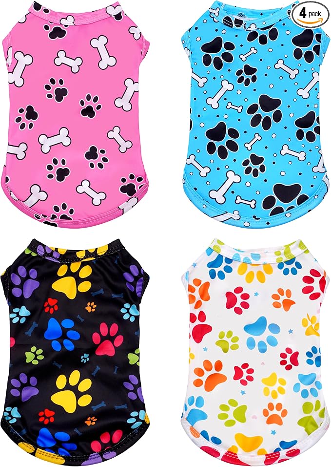 4 Pack Paw Bone Printed Dog Clothes Shirts Soft Dog Vest Lightweight Sleeveless Cats Doggies T-Shirts Puppies Tank Top Tee Cat Clothes for Small Medium Dogs White Black Pink Blue XL