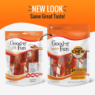 Good 'n' Fun Wings Long-Lasting Dog Treat, With Real Proteins, Premium Chicken and Beef Hide, Supports Dental Health, Mental Stimulation, 4 oz