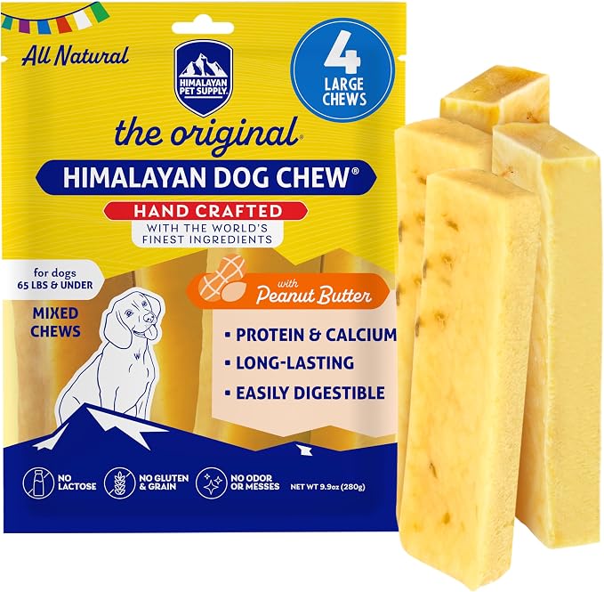 Peanut Butter Yak Cheese Dog Chews, The Better-for-You Chew, 100% Natural Long Lasting, Healthy Dog Treats, Lactose & Grain Free, Protein Rich, for Dogs 65 Lbs & Smaller, 4-Count