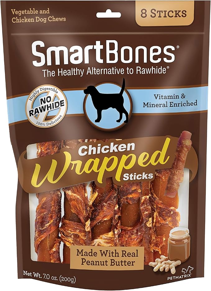 Chicken-Wrapped Sticks, Treat Your Dog to a Rawhide-Free Chew Made With Real Chicken and Peanut Butter, 7 Ounce (Pack of 1)