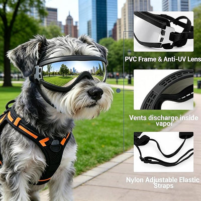 Enjoying Dog Sunglasses Small Breed, Dog Goggles UV Protection, Cycling Eye Protection for Small Dogs, Outdoors Breathable Windproof Dustproof Anti-Fog, Adjustable Straps, Black