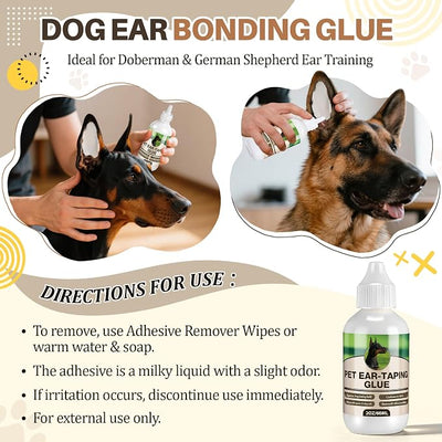 2 Pack Liquid Bonding Cement for Dogs (60ml Each), Pet Ear Taping Glue, Dog Ear Bonding Cement, Safe & Non Toxic Skin Adhesive for Pet Training, Waterproof, Easy Wash Off with Soap & Water