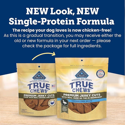 Blue Buffalo True Chews Premium Jerky Cuts with Real Duck, Chicken-Free Natural Dog Treats, Mineral-Enhanced for Flavor, 22 oz. Bag