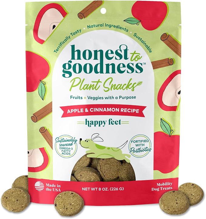 Plant Snacks Happy Feet Apple & Cinnamon Recipe Dog Treats, Enriched with Omega 3s & Postbiotics, 8oz