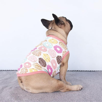 iChoue 100% Breathable Cotton Pug Halloween Cartoon T Shirts Cute Clothes for Dogs Vest Tank Tops Puppy French Bulldog Frenchie English Boston Terrier Donuts - Small