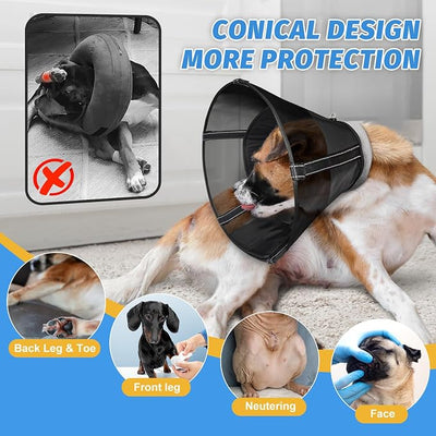 Dog Cone Collar to Stop Licking, Soft Mesh Recovery Collar After Surgery with Liner, Elizabeth Cone Alternative for Medium and Large Dogs, for Surgery, Spay, Neuter, Wound Care,L,Matte Black