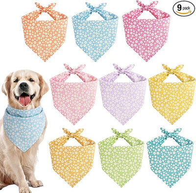 Weewooday 9 Pcs Summer Daisy Dog Bandanas Floral Birthday Handkerchief Scarf Adjustable Large Pet Washable Scarves for Large Dog Girls Boys