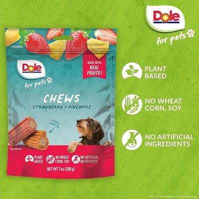 Dole for Pets Dog Chews, Assorted Strawberry and Pineapple Fruit-Flavored Treats, Real Fruit Flavor, No Artificial Preservatives, No Wheat Corn Soy, 7.05 Oz, 6 Pack
