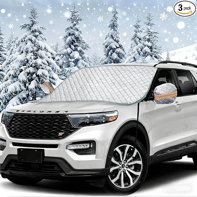 Big Ant Windshield Cover for Ice and Snow Sunshade- Universal Windshield Cover Fit for Car, SUV, Truck, Winter Frost Protector for Ice & Snow, Includes 2 Side Mirror Covers, XL White