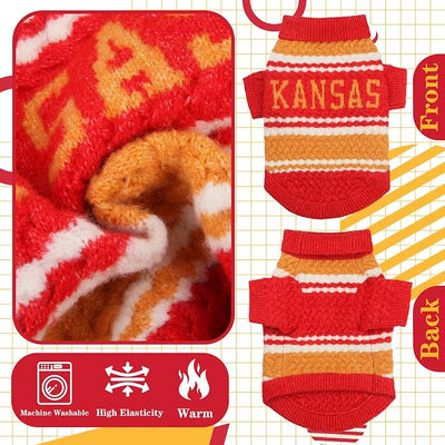 Kansas Small Dog Sweater Football Theme Turtleneck Knit Dog Sweaters for Small Pets Warm Winter Cat Dog Clothes