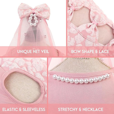 ASENKU Dog Dress, Dog Wedding Dress, Pet Lace Princess Dress with Bows for Wedding Birthday Party, Puppy Formal Apparel with Pearl Necklace for Large Dogs (Pink, X-Large)