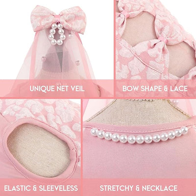 ASENKU Dog Dress, Dog Wedding Dress, Pet Lace Princess Dress with Bows for Wedding Birthday Party, Puppy Formal Apparel with Pearl Necklace for Small Dogs (Pink, Small)