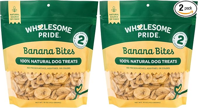 Banana Bites Dog Treats – 2-Ingredient Banana-Chips for Dogs, Grain-Free, Banana & Coconut Oil, 16 oz (Pack of 2)