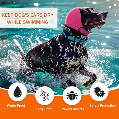 SEIS Calming Dog Ears Cover, Swimming Waterproof Pet Ear Caps, Large Dog Shower Cap for Ear Protection for Bath for Grooming (Pink, S (Head Circumference 10"-15"))