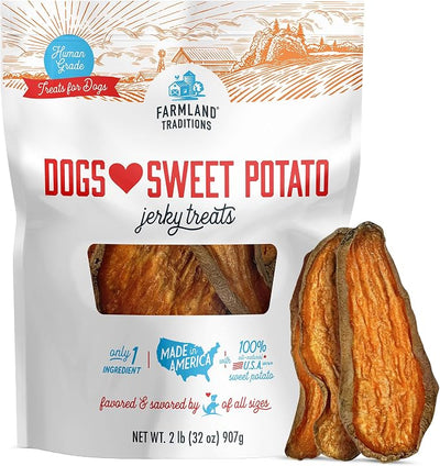 Farmland Traditions Dogs Love Sweet Potato Dog Treats, Premium Single Ingredient Human Grade Sweet Potato Dog Jerky, 2-Pound Bag