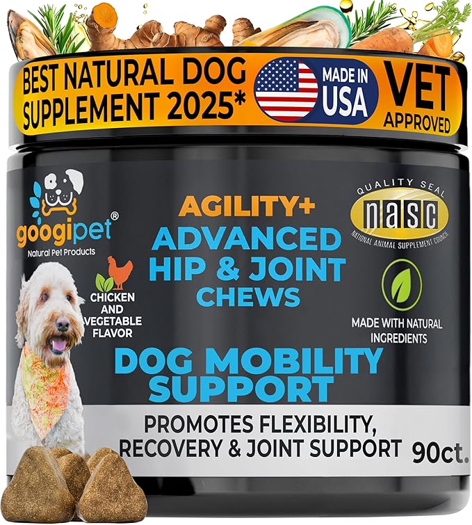 Premium Hip and Joint Supplement for Dogs - Glucosamine Soft Chews w/Green Lipped Mussels for Dogs, Dog Joint Supplement Turmeric for Mobility, Ages, & Breeds