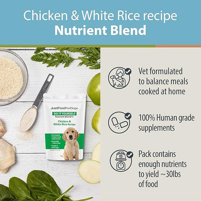 JustFoodForDogs DIY Homemade Chicken Dog Food Nutrient Blend and Omega Oil Bundle, Eco-Friendly Algae Oil, Omega-3 Fatty Acids