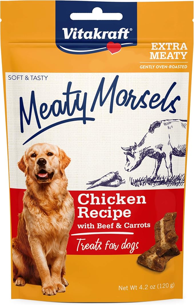 Meaty Morsels Chicken Recipe with Beef and Carrots Treats for Dogs, Extra Meaty, Gently Oven-Roasted, Soft and Tasty