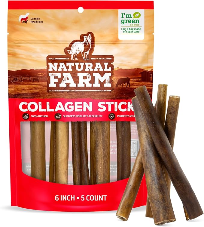 Collagen Sticks 6-Inch Dog Chews - Odor-Free, 95% Natural Collagen Supports Healthy Joints, Skin & Coat - Small, Medium Dogs – Lasts 20% More (6 inch, 5 Pack)