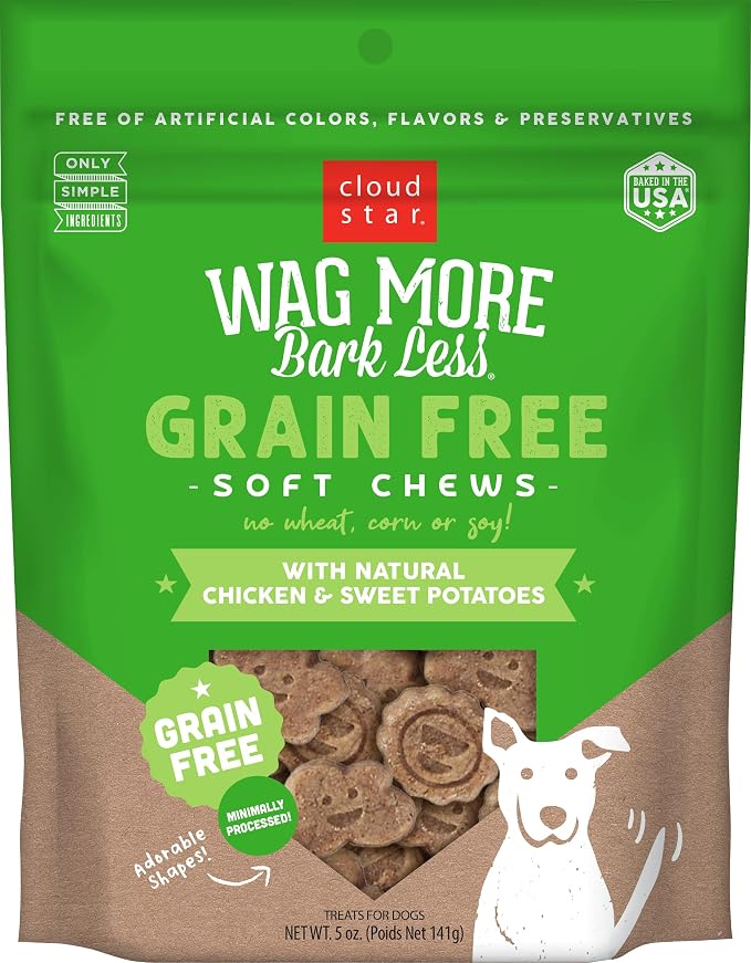 Wag More Bark Less - Dog Treats - Soft Chews - Grain Free Chicken & Sweet Potato - 5 oz Pouch