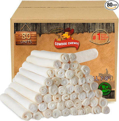 Cowdog Chews Beefhide Roll (7-8 inch) Long Lasting Dog Treat Bone, Great for Dental Health and Aggressive Chewers (80 Count)
