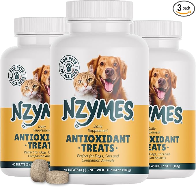 Nzymes® Antioxidant Treats - for Dogs Joints, HIPS, Paralysis, Skin, Coat, Hair Loss, Aging, Digestion, Neurological, Seizures - 180 Treats - Made in The USA