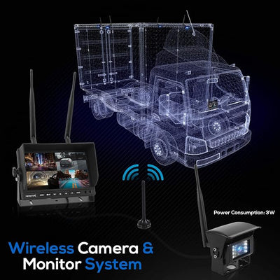 Pyle Wireless Backup Rearview Dash Camera - Waterproof Car Parking Rear View Reverse Safety Vehicle Monitor System W/Quad View 7” Video LCD, DVR Recording, Night Vision - Remote Control - PLCMTR83QIR