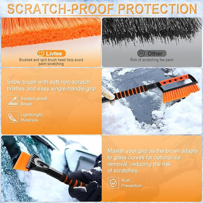 LivTee Ice Scraper and Snow Brush for Car Windshield, 24.75" Removable Snow Removal Tool, Automotive Exterior Accessories and Winter Essentials for Cars, Trucks, and SUVs,Orange