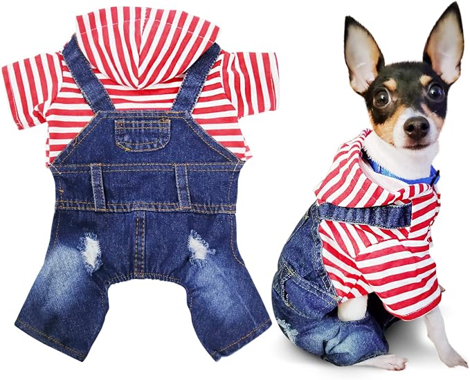 SILD Pet Denim Jumpsuit Dog Jeans Hoodies Cool Blue Coat Medium Small Dogs Classic Jacket Puppy Blue Vintage Washed Vests (XXL)