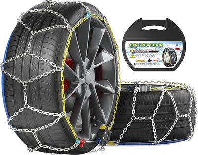 Snow Chains for Car Tires, 35s Quick Fit & Auto-Tightening, Universal Emergency Anti-Slip Tire Traction Chains for Cars, SUVs & Trucks, Reusable Portable Set of 2 (HKN-110)