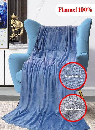 Kirkwood Kitchen Heated Blanket with USB Power, Soft Portable Outdoor Blanket, Stadium Blanket, Picnic Blanket, for Traveling, Camping, Hiking & Outdoor Activities or Wheelchair Use, Washed Blue