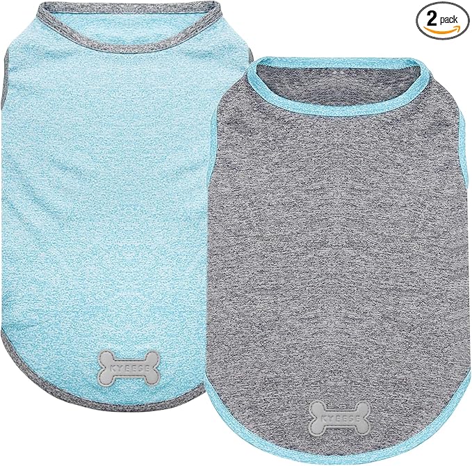 2Pack Dog Shirt, Lightweight Sun Protection Sleeveless Dog T Shirts for Small Dogs Boy, Breathable Puppy Reflective Tank Top Summer Dogs Clothes for Outdoor Walking, Grey+Sky Blue, S