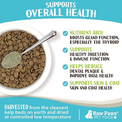Raw Paws Organic Kelp Powder for Dogs & Cats (8-Ounce) - Supports Thyroid, Digestive & Immune Health - Dried Sea Kelp for Dogs - Seaweed Powder Supplement | Dried Sea Kelp for Dogs - Dental Plaque & Tartar Support - Digestive Health - Immune Support - ...