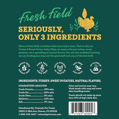 Fresh Field Turkey & Sweet Potato Jerky Chips, 5 oz – All-Natural Dog Treats, USA Made, Ideal for Allergies & Weight