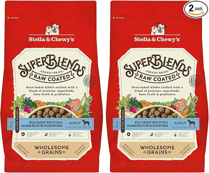 Stella & Chewy's SuperBlends Raw Coated Wholesome Grains Wild-Caught Whitefish & Salmon Recipe with Superfoods, 3.5 lb. Bag (Pack of 2)