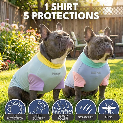 Spark Paws Sunblock Dog T-Shirt, SPF30 Protection, Lightweight Breathable Quick Dry for Dogs with Sensitive Skin - Breeze & Sorbet (Set of 2) - Size S