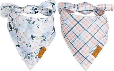 Remy+Roo X Boon Ties Dog Bandanas - 2 Pack | Spring Dog Bandanas Set | Premium Durable Fabric | Patented Shape Bandanas for Dogs (Plaid, Floral X-Large)